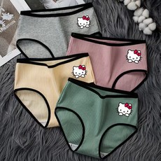 티류으스 러블리 키티 여성 팬티 여성 면팬티 하이웨이스트 삼각 팬티 4장 팬티 세트
