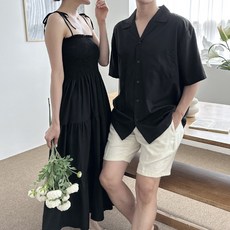 바넬 남녀 커플 비치웨어 썸머룩 USD-240616, SH300셔츠검정-FREE