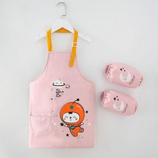 兒童圍裙 幼兒園美術繪畫畫衣 防水防髒 寶寶吃飯圍兜, 粉色 宇航員