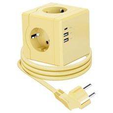 티메코 SF코팅 큐브 디자인 멀티탭 4000W 고용량 3구 (USB-A 2개 C타입 1개), 1개, 옐로우 SF02, 1.8m