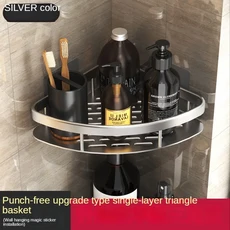 드릴링이 없는 벽걸이 형 욕실 코너 선반 녹슬지 않는 공간 알루미늄 샤워 보관함 샴푸 홀더 욕실 접근성, 08 Thicken silver 1pcs, 01 빠른