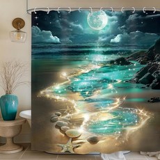 Omifly 옴브레 블루 해상 요트 샤워 커튼 너비 152.4cm x 높이 182.9cm 바다 해안 해양 노트 등대 나침반 앵커 갈매기 레트로 선박 12개의 플라스틱 후크 패브, I-03ocean