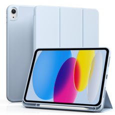 AOUB iPad 보호 케이스 펜 슬롯이 있는 전체 커버리지 낙하 방지 및 굽힘 방지 정밀한 구멍 위치 지능형 절전 및 깨우기, 하늘색, 1개