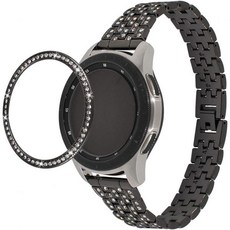 Gear S2 시계 스트랩 5.5"-8.0" 조절 가능 밴드 스테인리스 라인스톤 베젤 교체 Galaxy Watch 3 41mm/Galaxy 42mm/Active 40mm/Ac, 20mm, Black