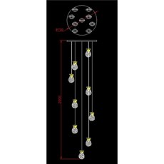 HUGO LIGHTING 錢袋造型水晶玻璃吊燈, 挑高九吊燈108W長款(最長280cm),黃光LED3000k