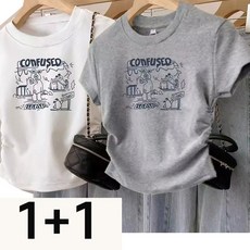 1+1 2장입 세트 정장 빅사이즈 반팔 티 여 슬림핏 이너 언밸런스 톱 여름옷