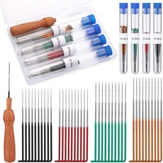 OEHPCIC 40개 바늘 펠팅 세트 4가지 색상 코딩 게이지 36384042 나무 손잡이 포함 초보자 DIY 프로젝트용