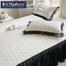2025新款乳膠涼席床裙款四件套夏季冰絲夏被空調軟席子涼墊可機洗, 黑波點【涼而不冰 加厚乳膠】,2.0m床裙+2.0m花邊夏被+2只枕套