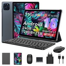 TABWEE 2026 세계최초 Android16 Gemini AI 태블릿 11인치 FHD 16GB +128GB 2TB확장 2in1 테블릿 pc 키보드세트, 회색, 128GB, Wi-Fi