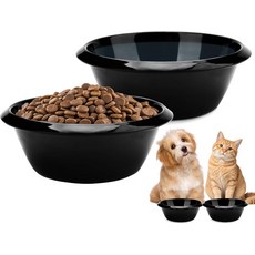 2PCS 고양이 그릇 애완동물 먹이 접시 6.3인치 실내 고양이를 위한 넓은 대체 사료 및 물 강아지 토끼를 얕은 그릇블랙