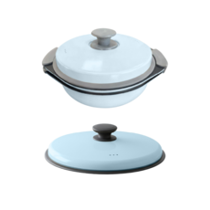 韓匠微波專用快速料理鍋三件組 不沾鍋微波爐適用 快速烹飪多功能, 加大鍋 4件組【2鍋2蓋】清新藍, 1套