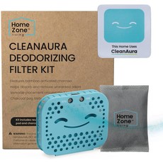 필터 백과 마그네틱 스티커가 포함된 홈존 리빙 클린오로라 탈취 키트로 가정 내 냄새 제거에 도움을 줍니다
