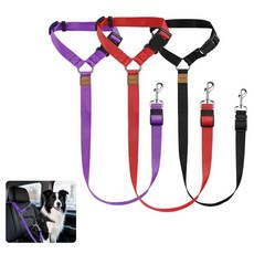 ECLATIS 스마트 자동 시스템차용 강아지 안전 프리미엄 벨트 시스템차 머리 받침대 고정 조절 가능한 나일론 원단 차량 안전프리미엄 벨트 하네스 3팩 블랙 & 레드 퍼플, Red & Black & Purple