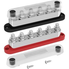 다이어텍 600A 배전 블록 12V 버스 바 터미널 블록 6 x 38 터미널 스터드 12볼트 해상 버스 바자동차용 보트 태양광 시스템용 커버 양극 및 음극, BB600-T6M10-C-RB