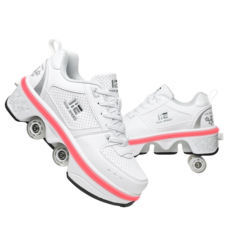 Pairobin스포츠 스케이트에는 유니섹스 쿼드 스케이트와 LED 컬러 조명이 장착된 접이식 인라인 스케이트가 포함됩니다, 세라믹 화이트 LED, 1개