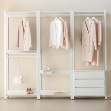퍼리든 큐브 드레스룸 시스템 행거 1단+2단+서랍장 설치형행거, 화이트