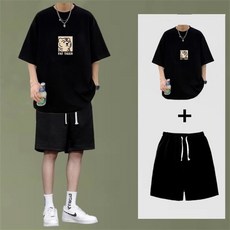 精品男裝韓國潮流短袖短褲套裝，學生休閒運動兩件套