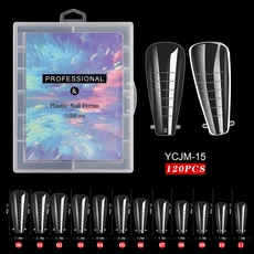 120개/세트 투명 듀얼 폼 인조 손톱 풀 커버 퀵 빌딩 젤 몰드 팁 네일 익스텐션 상부, 12 15