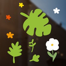 귀여운 플라워 아이콘 창문 시트지 방수 스티커 (거울 현관문 욕실 타일 벽 부착가능), 그린