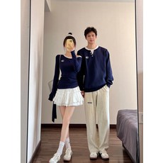 상의 스커트 커플룩 가을 라운드 맨투맨 세트 남녀공용 긴팔티셔츠 스웨트셔츠 셔츠 구성 스타일