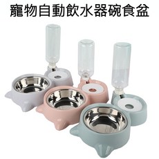 寵物碗 不銹鋼 雙碗 防溢漏, 1個, 環(圓)型-灰