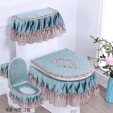 [다있지롱] 이태리 벨벳 레이스 지퍼 변기 매트 세트, 형광 녹색 야자 3개 세트, 1세트