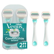 Gillette Venus ComfortGlide 여성용 민감성 일회용 면도기 알로에 터치의 날 5개 수분 활성화 모이스처 바 2개입 281343, Gillette Venus ComfortGlide 여성