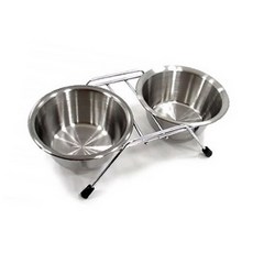 신라Pick 인도산 스텐 2구 사료식기 대형 고양이밥그릇, 1