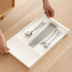 수저 정리함 길이조절 다용도 서랍정리함 식기 문구 화장품 수납 모듈형, 1개, 베이지 소형