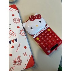 헬로키티 얼굴 계산기 슬라이드 여닫이 태양열 충전 휴대용 계산기, 1개, RED