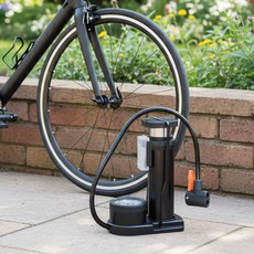 자전거 발펌프 수동 에어펌프 공기주입기, 1개, 블랙오렌지