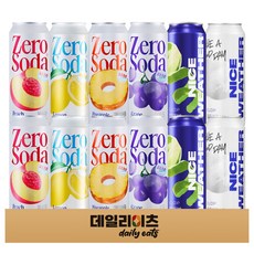 클룹 제로소다 뚱캔 6종류 2캔씩 12캔 기획세트 (복숭아2 레몬2 파인애플2 포도2 청사과2 소다2), 1세트, 500ml
