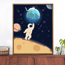 DIY 디지털 유화 그림 거실 풍경 유화 스틱 아트 컬러 페인팅, B042 우주 우주 비행사, 1개