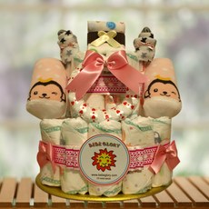 하기스귀저기 출산 산모 50일 100일 첫생일선물 아기옷케이크2단, 28개, 여아용