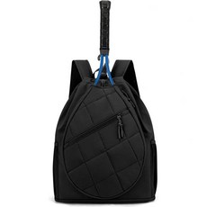 여성용 신발 수납공간이 있는 드로스트링 테니스 백팩 퍼퍼 라켓 백 피클볼 배드민턴에 적합한 습식 포켓 체육관 백, 검정색