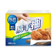 得意廚房紙巾 易手抽抽取式廚房紙巾 100抽*3包, 1個, 得意易手抽100抽*3包/超取最多4組, 100張