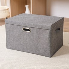 棉麻布藝收納盒可摺疊有蓋收納箱子居家衣服儲物盒玩具整理箱, 1個, 棉麻灰色