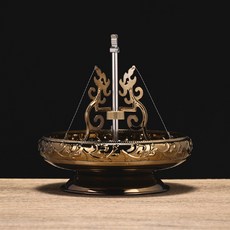 龍香環盤 台灣製 佛前供香 盤香爐 精工雕紋防傾倒 香道香爐, 1個, 古銅色