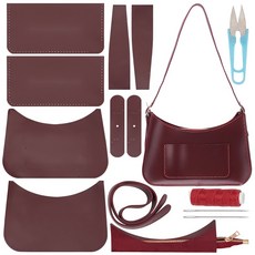 1세트 DIY 인조 가죽 여성용 크로스바디 핸드백 제작 키트(갈색 180x280x2mm), 혼합색