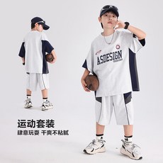 兔巴叮童裝男童夏裝撞色戶外網球短袖套裝2025新款青少年兒童夏季運動兩件套學生洋裝休閒舒適