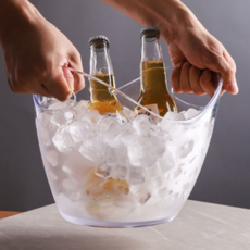 캠핑 아이스 버킷 휴대용 아크릴 와인 투명 아이스 버킷 맥주 냉각통 대용량 보관함 물빠짐 바스켓 음료, 투명 8L