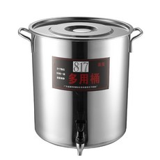 不銹鋼飲水桶帶蓋帶龍頭茶水桶開水桶涼茶桶不銹鋼湯桶，大容量保溫加厚, 1個, 帶龍頭40直徑40高度