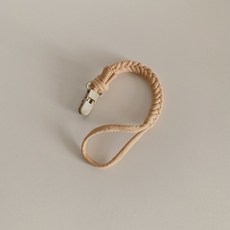 GoGraphy手作奶嘴鏈，編織奶嘴夾，小花布質奶嘴鏈，手工編織，時尚可愛，寶寶必備, 彈性手工編織奶嘴鍊-卡其, 1個