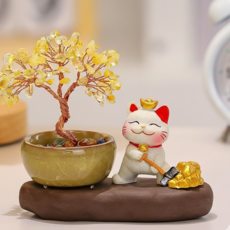 머니드림 돈들어오는 마네키네코 재물 인테리어소품 황금 돈나무 복고양이 장식 개업 집들이 명절선물, 금캐는고양이