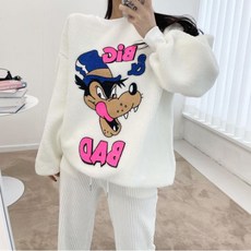 뽀글이 프린팅 루즈핏 맨투맨 부클 티샤츠