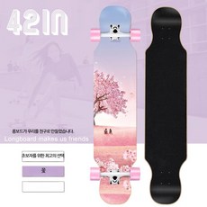 스케이트보드 남녀 더블로커 프로 댄스보드 4륜 롱보드 플래시 양면 패턴 보드 크루징 입문용 롱보드 전동 댄싱 다운힐 초보자 트릭 장거리 롱보드 안정감 남성용 여성용 청소년 성인보드, 1개, 벚꽃