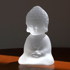 헤이복 아기 부처 불상 붓다 유리 오브제 감성 인테리어 소품 힐링 명상 장식 홈데코 테이블 불교 굿즈 티벳 승려 행운 평온 안전 동자 관세음보, 불투명