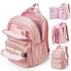 VGOCO 여아용 백팩 어린이 학교 백팩 귀여운 유치원 초등학교 중학교 가방 청소년 미학 책가방 카와이 학생 데이팩 핑크 127249