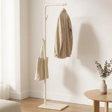 AIpina ㄱ자 대리석 스탠드 행거 튼튼한 철제 인테리어 기둥식 스탠드 옷걸이 행거, 아이보리-01