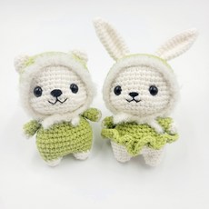 코바늘 인형 만들기 DIY 키트 토끼 곰돌이 뜨개 키링 만들기 세트 뜨개질 재료 패키지, 1개, 초록